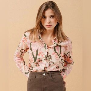 Grace and Mila Marcia Floral Paisley Print Shirt Blouse Size M